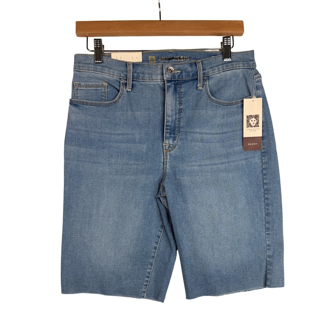 NWT Anne Klein Jeans Women's Bermuda Denim Shorts Size 4 Raw Hem High Waisted